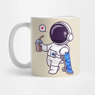 Cute Astronaut Drink Boba Milk Tea With Skateboard Cartoon Mug